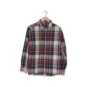 Eddie Bauer Red and White Plaid Long Sleeve Flannel Button Up Shirt